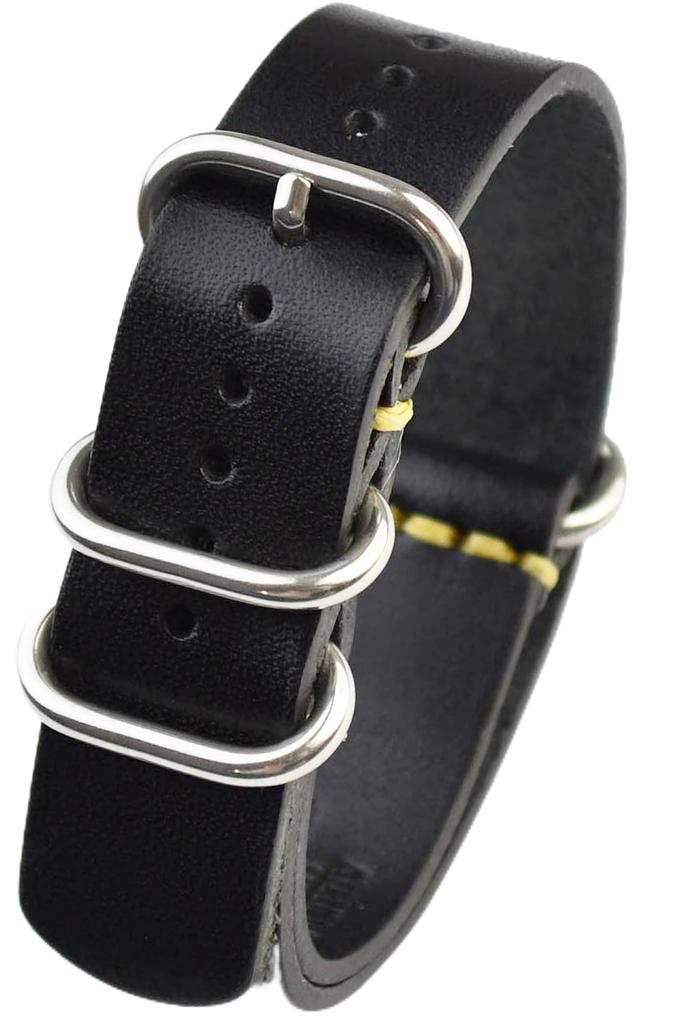 CODEL atelierCODEL NATO Strap, Tochigi Leather Watch Band, Military Style, Genuine Leather, Made in Japan (Black, Lug Width 19mm/20mm)