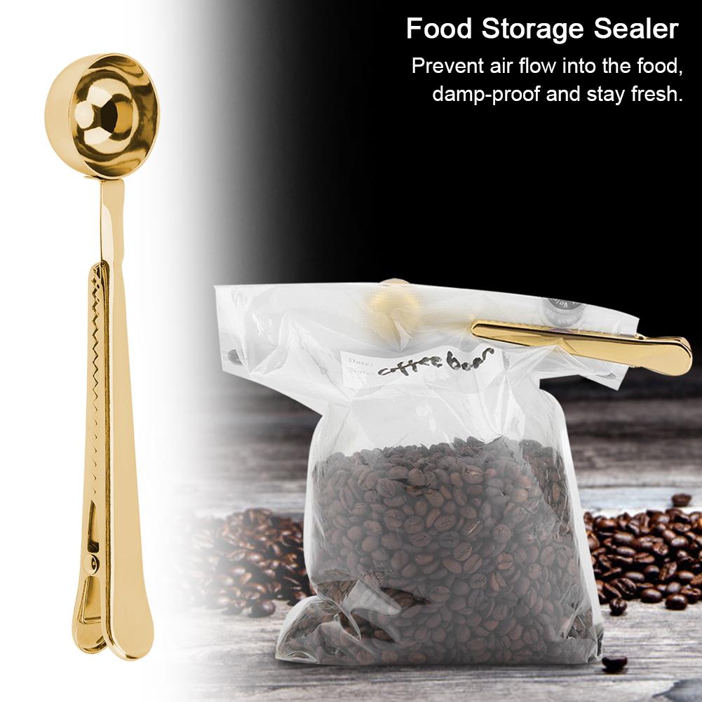2 in 1 Multifunctional Coffee Spoon Stainless Steel Scoop with Sling Clamp Clip