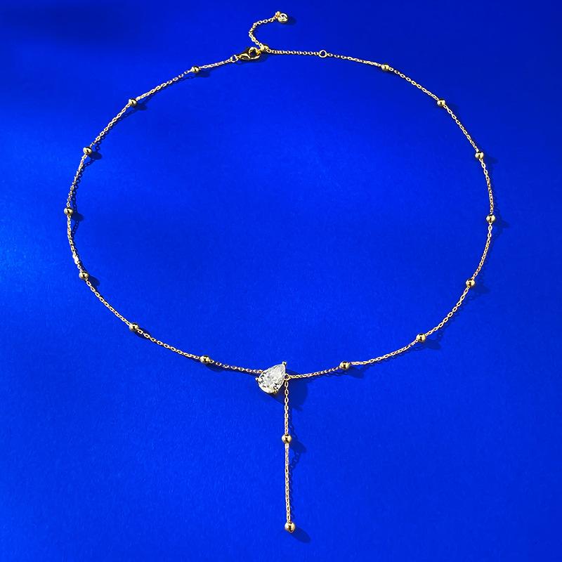 New S925 Silver Water Drop Necklace with Tassel Small Round Beads, Light Luxury, Exquisite Clavicle Chain, Wedding Jewelry