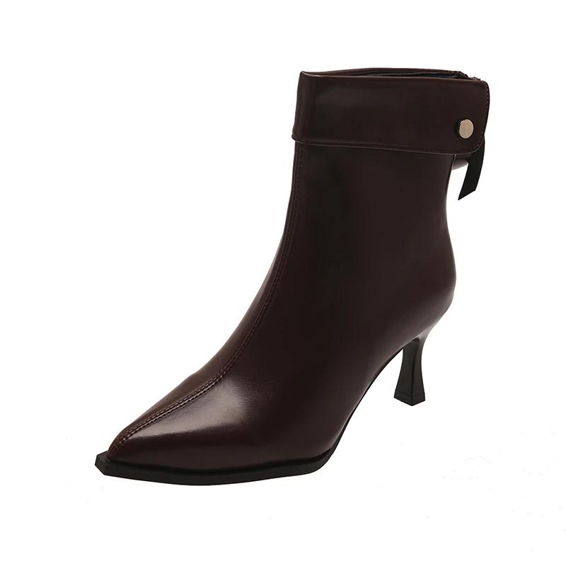 Shoes Female 2024 Ankle Women's Boots Plus Size Modern Boots Women Turned-over Edge Pointed Toe Thin Heels Back Zip Shoes Women