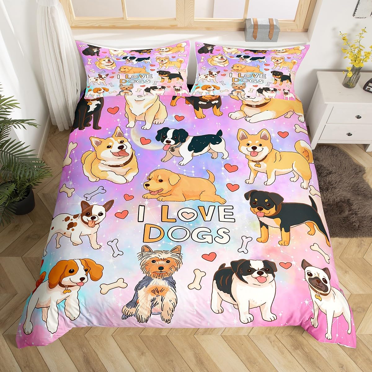 

Dog Bedding Set King Full Kids Cute Cartoon French Bulldog Dogs Duvet Cover Watercolor Animal Comforter Cover Puppy Quilt Cover EU Single(135x200cm)