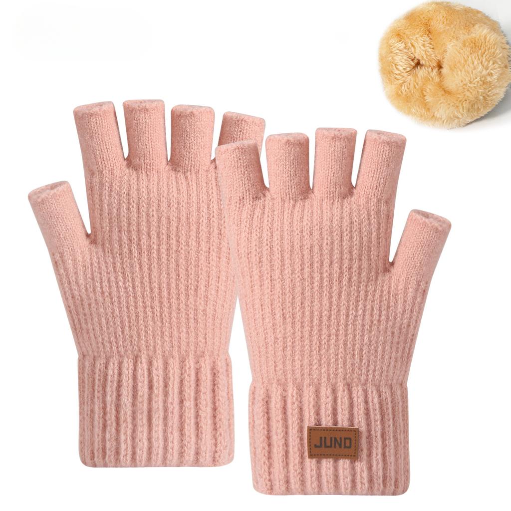 Thickened Leaky Finger Gloves In Autumn and Winter Plus Velvet Knitted Cold and Warm Half Part Writing Wool Double Layer Half Finger Gloves