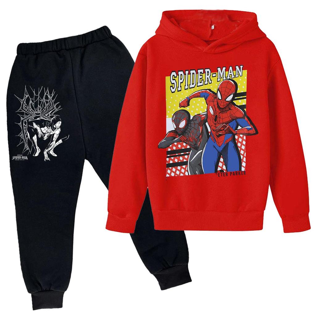 Kids Printed Hoodie and Sweatpants Set Long Sleeve Loose Fit Pullover Outfit for Boys and Girls