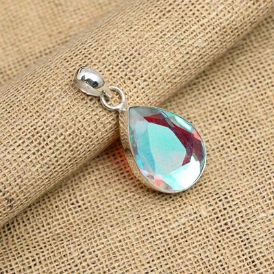 Colgante de plata de ley maciza 925 hecho a mano con piedra preciosa de topacio místico arcoíris para ella