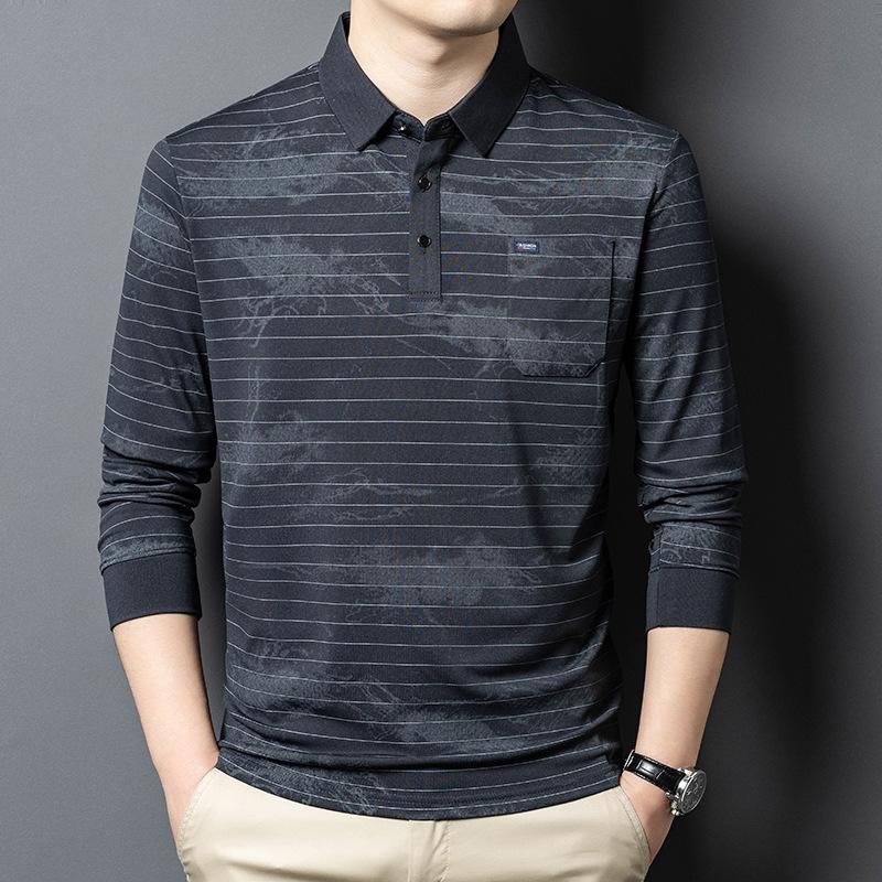 Pánské tričko s dlouhým rukávem, pulovr, ležérní trendy potisk, polokošile s klopou