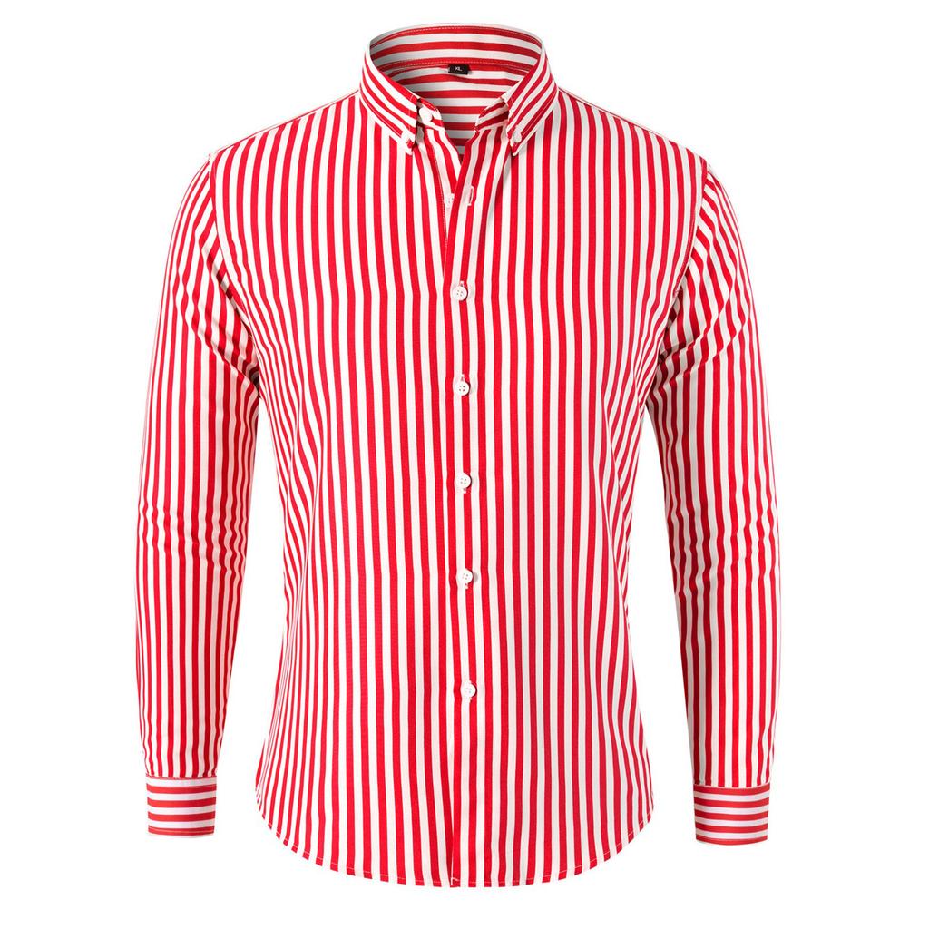 Men's Striped Long Sleeve Slim Fit Business Casual Dress Shirt