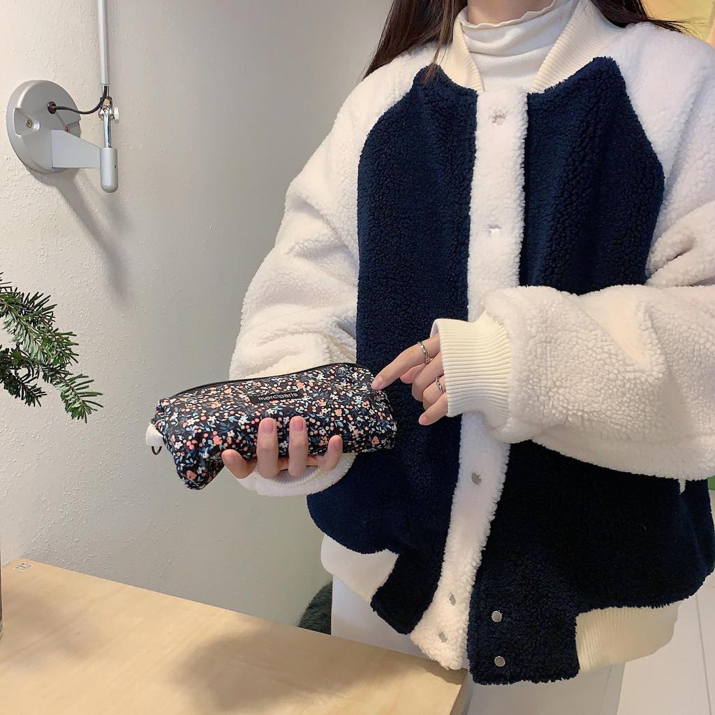 Retro Corduroy Floral Pencil Case and Makeup Bag