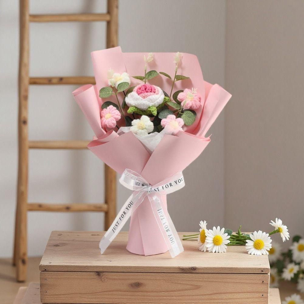 Handmade Knitted Crochet Flower Bouquet Finished Knitted Decorative Bouquet Artificial Flower Artificial Texture
