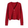 V-Neck Cardigan Women Short Knit Korean Style Blend Fabric Lightweight Shawl Collar Casual Outerwear Long Sleeve Comfortable Cover-Up