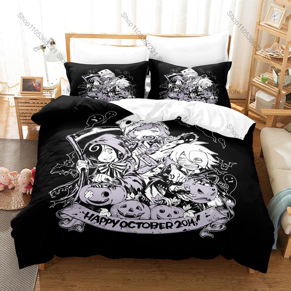 Cool 3PCS Devil's Candy Pattern Bedding Set Duvet Cover + 2 Pillowcases Breathable Polyester Anime Bed Linens For Bedroom Decor