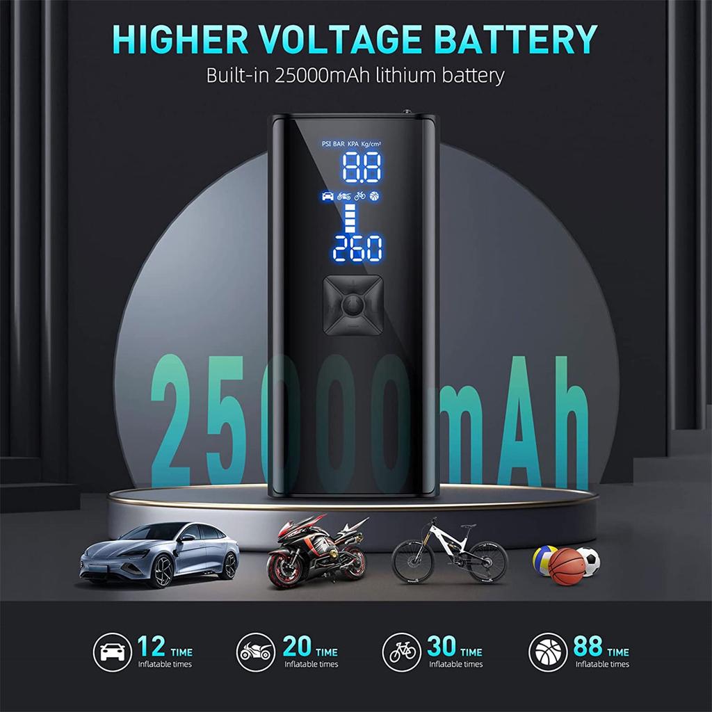 Portable Air Compressor Electric Car Pump Automatic Motorcycle-Tire Inflator Digital Pressure Gauge Detect with LED Lamp