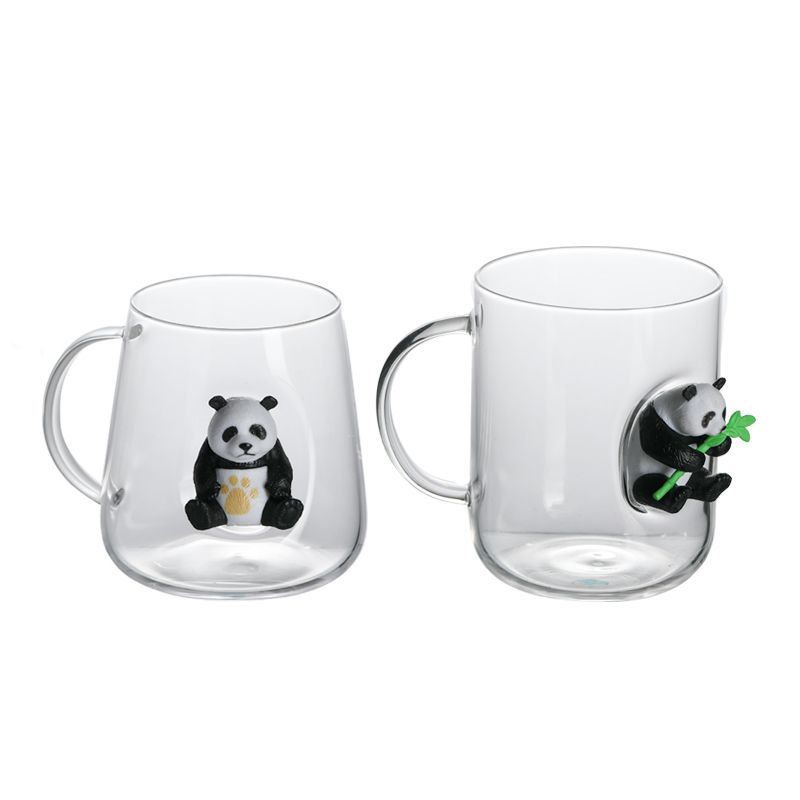 Cute 3D Panda Mug Heat Resistant Glass Couple Mugs Creative Cups Breakfast Milk Tea Water Cup Popular Students Campus Daily Use
