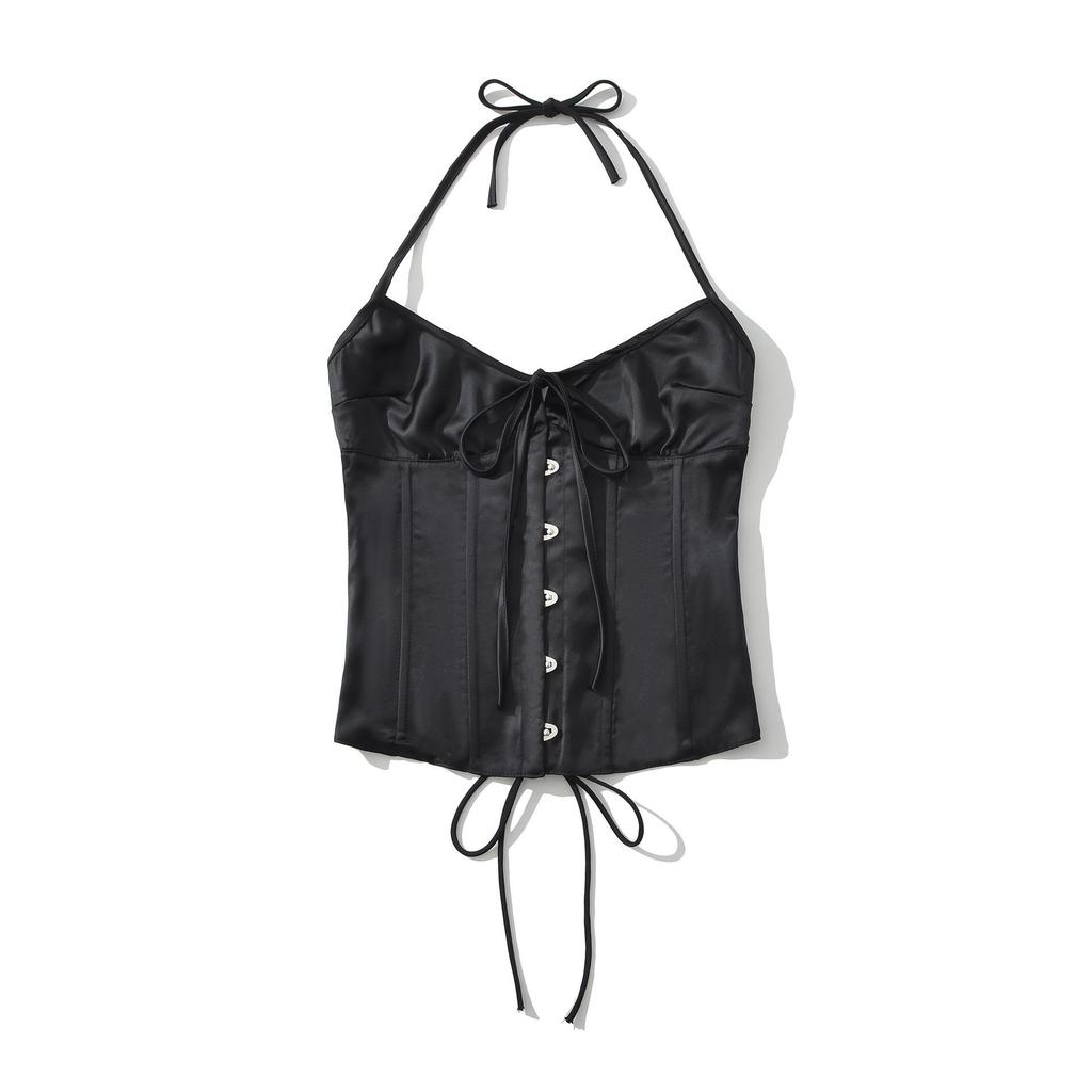 European Satin Solid Color Halter Neck Camisole for Women – Adjustable Tie-Up Back, Sexy and Chic Design