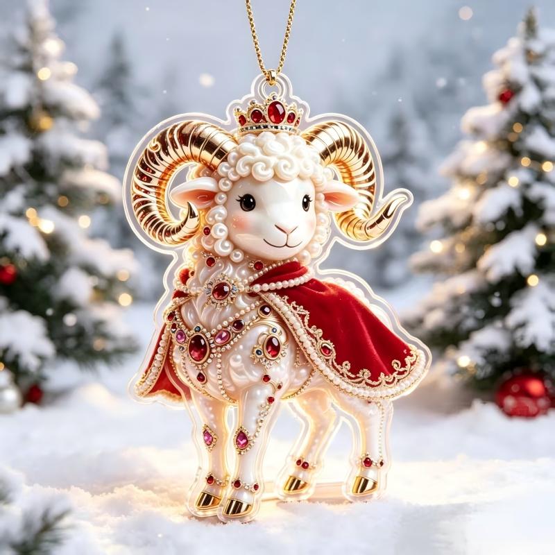 2D Acrylic Goat Hanging Ornament Shining Christmas Tree Hanging Flat Pendants Christmas Xmas Decoration Cute New Year Gifts