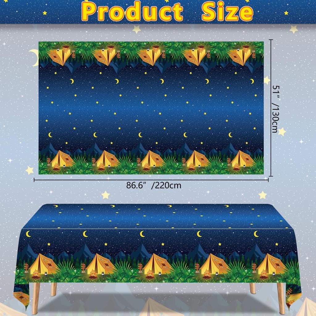 4 Pack Camping Tablecloth Campfire Theme Birthday Party Table Cloth Camp Party Decorations Nature Hunting Table Covers for Forest Adventure Picnic
