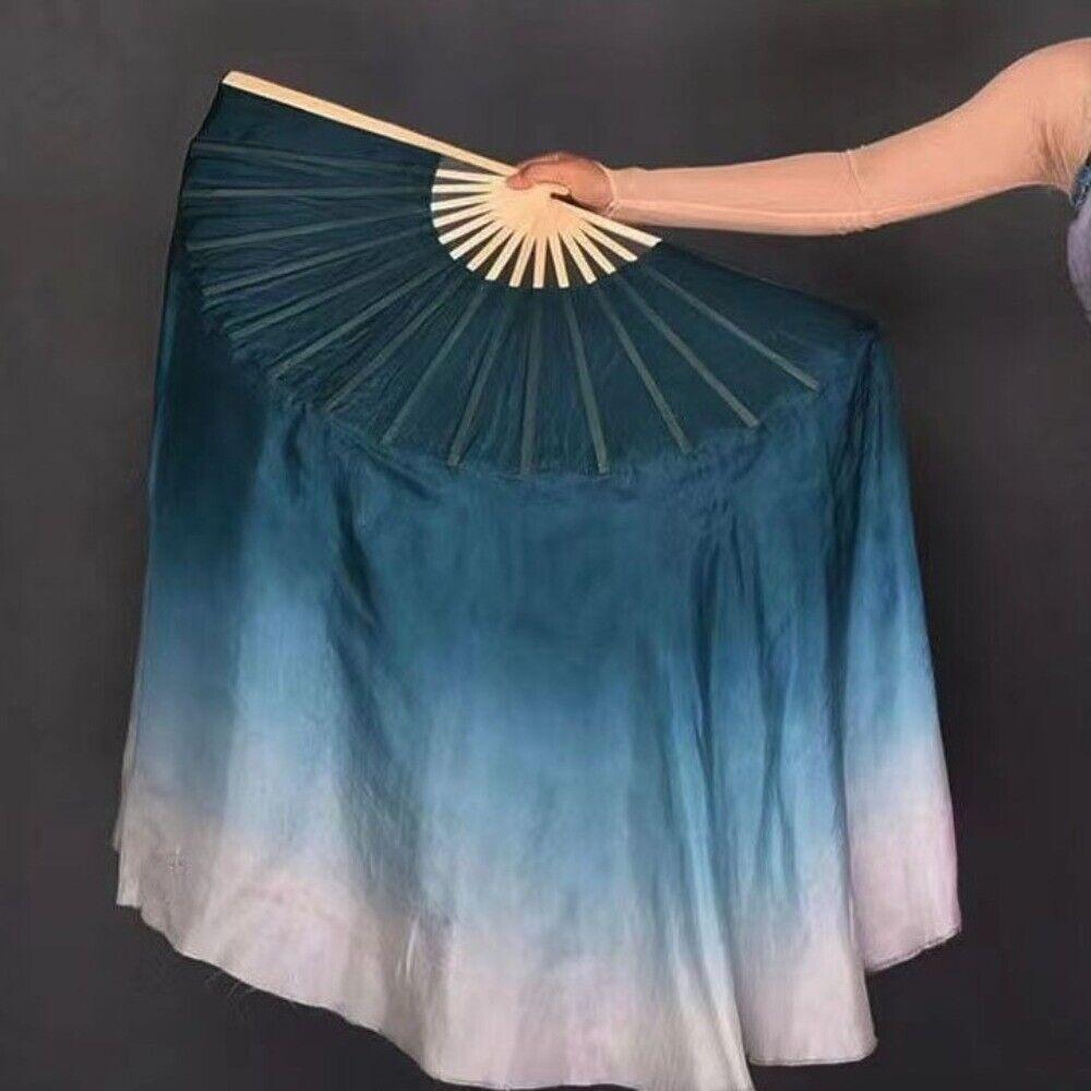 Long Silk Hand Dye Folding Fan Half Circle Belly Dance Fan Durable Classical Dance Fan  For Women