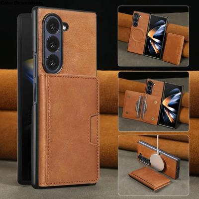 Business Style Leather Case For Samsung Galaxy Z Fold 7 6 5 4 3 2IN1 Magnetic Card Wallet Wireless Charge Anti-Drop Cover