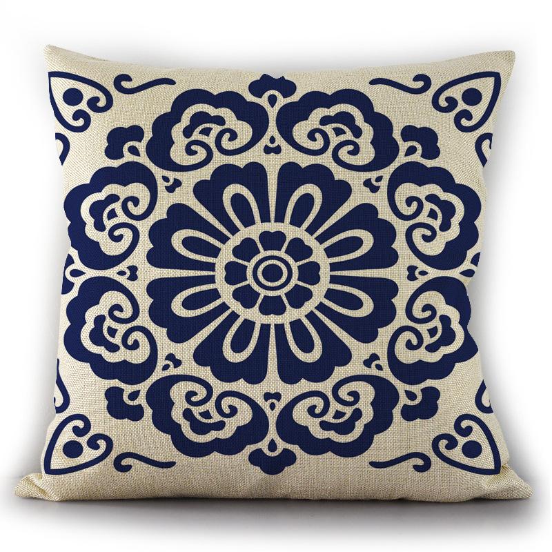 2Pcs Chinese Style Cushion Covers Blue and White Porcelain Printed Throw Pillows Cases Home Sofa Car Seat Decor Elegant 45x45cm