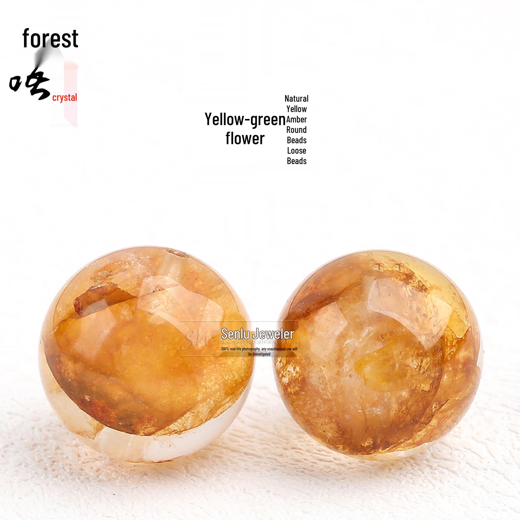 Forest Crystal Natural Yellow Rutilated Quartz Round Loose Beads for DIY Jewelry 8mm per piece
