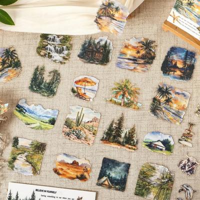 1pack/15pcs Nature Landscape Theme Stickers Scenic View Decals for Journaling Scrapbooking (Waterproof PET)