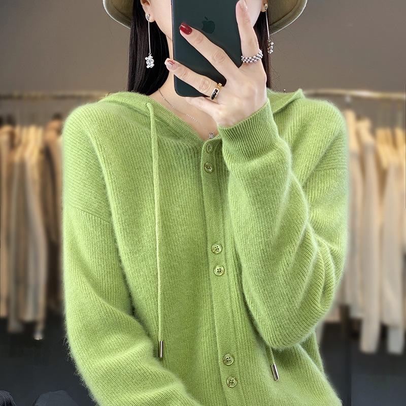 Autumn and Winter New Hooded Cardigan Hoodie Women's Long-sleeved Knitted Sweater Versatile Coat Top Wear Pullover Sweater Women