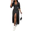 Women’s Polka Dot Deep V Neck Fitted Waist Ruffle Hem Split Dress for Casual and Formal Occasions