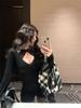 Lace Patchwork Two-Piece Halter Long Sleeve T-shirt for Women - Autumn Slim Fit Short Top