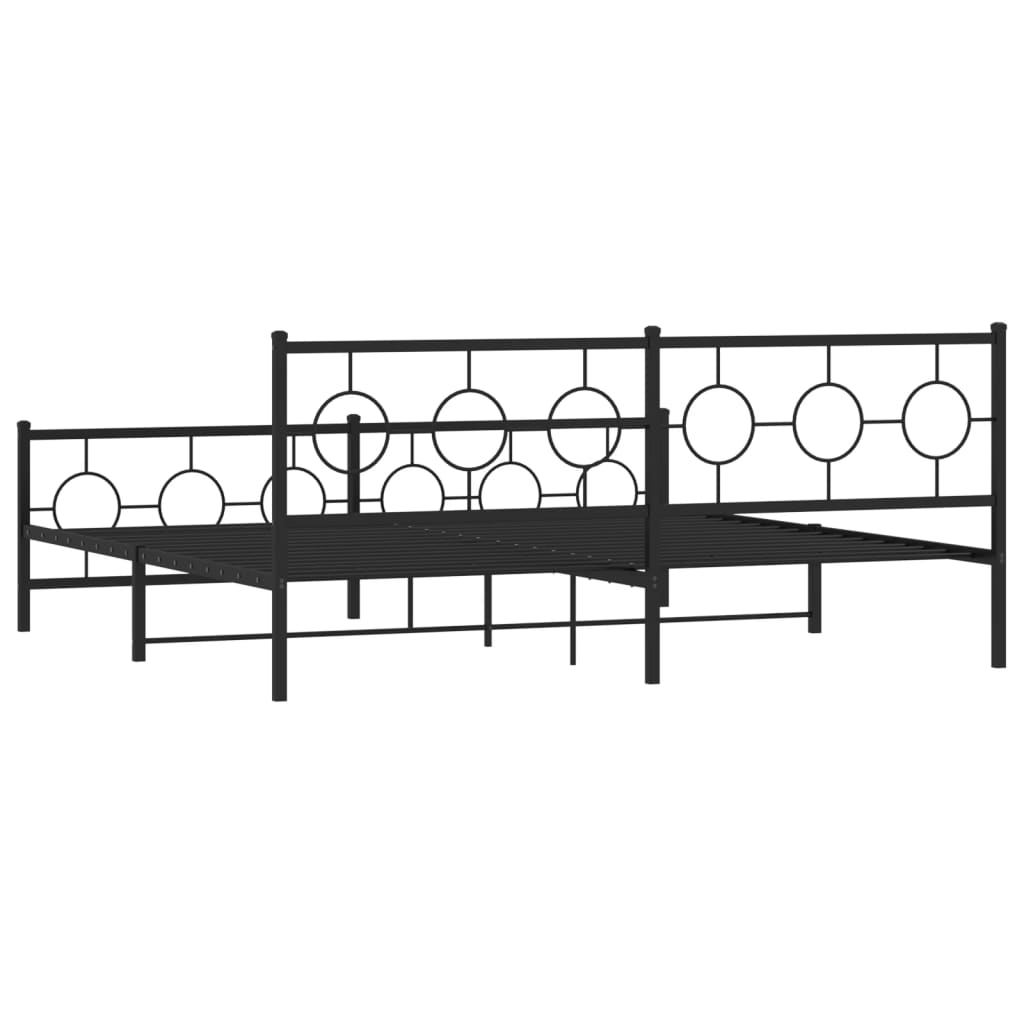 Metal Bed Frame with Headboard and Footboard Black 200x200 Cm