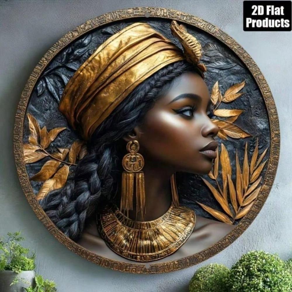 Vintage Metal Wall Art Egyptian Queen Round 8x8 Inch for Home Bar Cafe Office