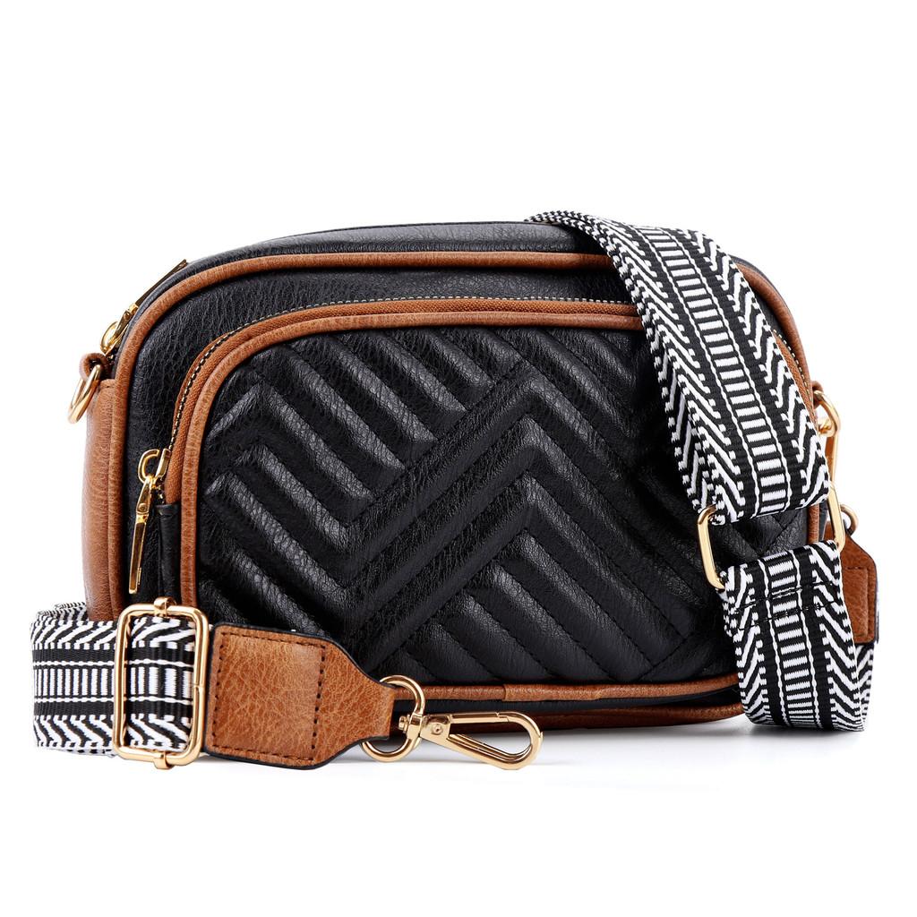Ielgy Embroidered Grid Messenger Bag Retro Popular Color-Blocking Webbing Shoulder Small Square Bag