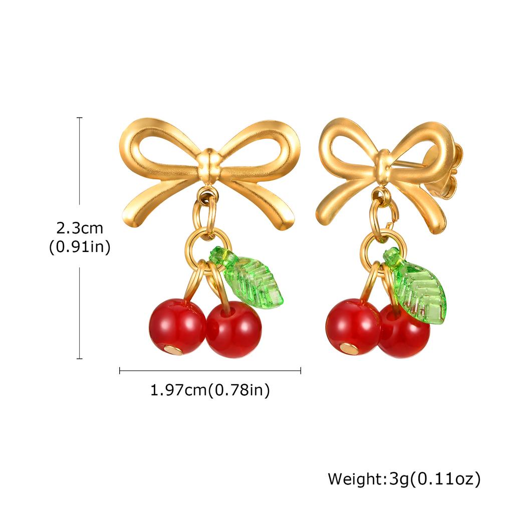 Cherry Zirconia Dangle Earrings for Women, Gold Plated Fruit Shape Pendant Jewelry, Sweet Personal Ear Buckle for Girls