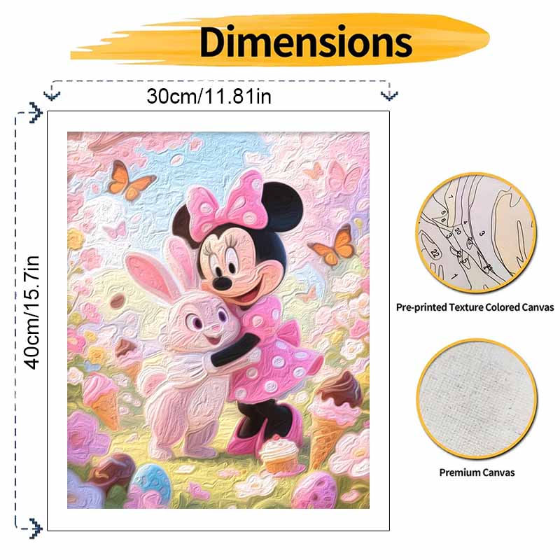 Disney Minnie Mouse and Bunny Oil Painting Hand Painting Coloring Painting Handmade Diy Home Decoration Gift