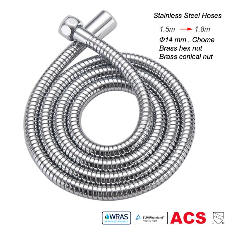 European & Japanese Style High-Pressure Shower Hose: 1.5-2m, Cold/Hot Water, Copper Cap, Stainless Steel, Double Buckle