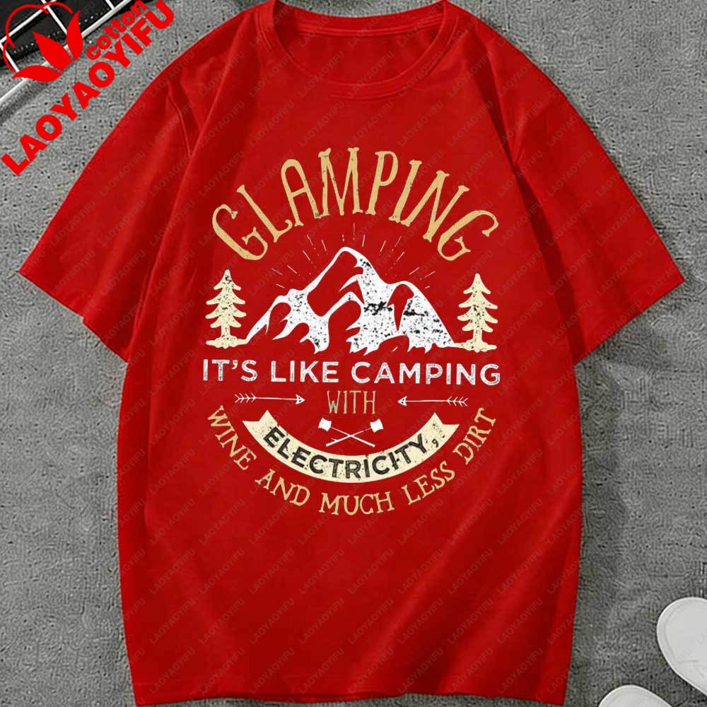 Vintage Glamping TShirt for Unisex Women Funny Camping Graphic Tee Outdoor Hiking Mountain Print Short Sleeve Tops Casual Cotton