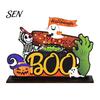 Cartoon Style Halloween Figures Tabletop Decor Signs, Pumpkin Ghost Gnome Wood Centerpiece Blocks, Spooky Durable Color Printing Party Tiered