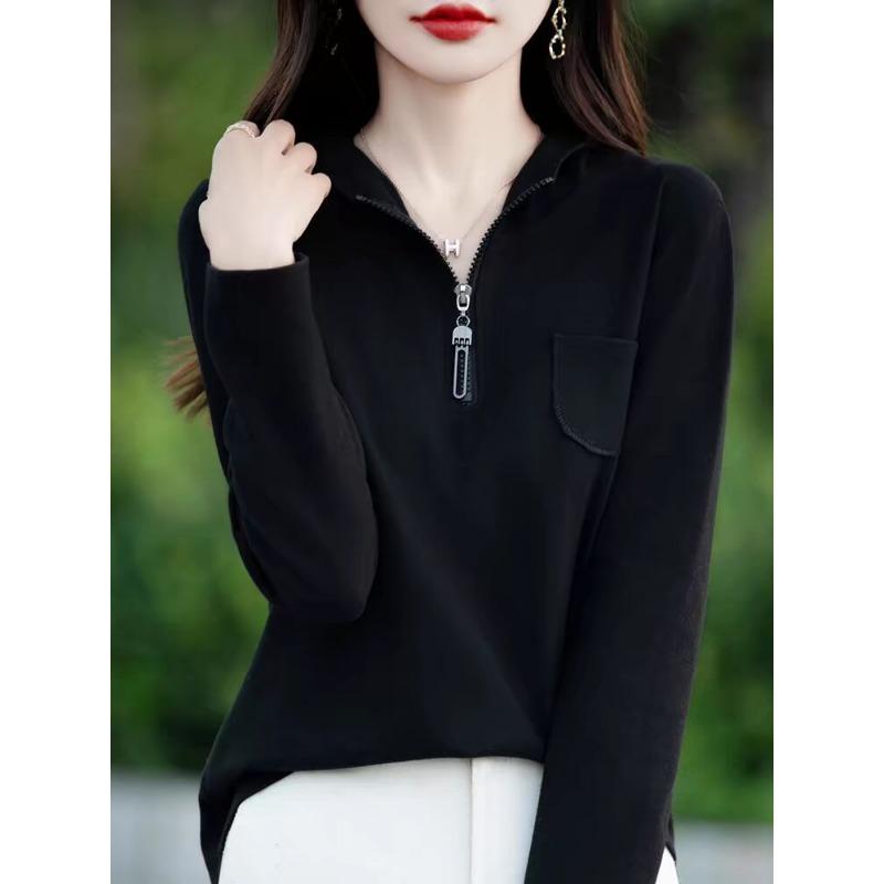 

Базовая рубашка с капюшоном для женщин, свитер с длинными рукавами, свободный и тонкий, повседневный свитер с полумолнией, куртка с капюшоном 2XL