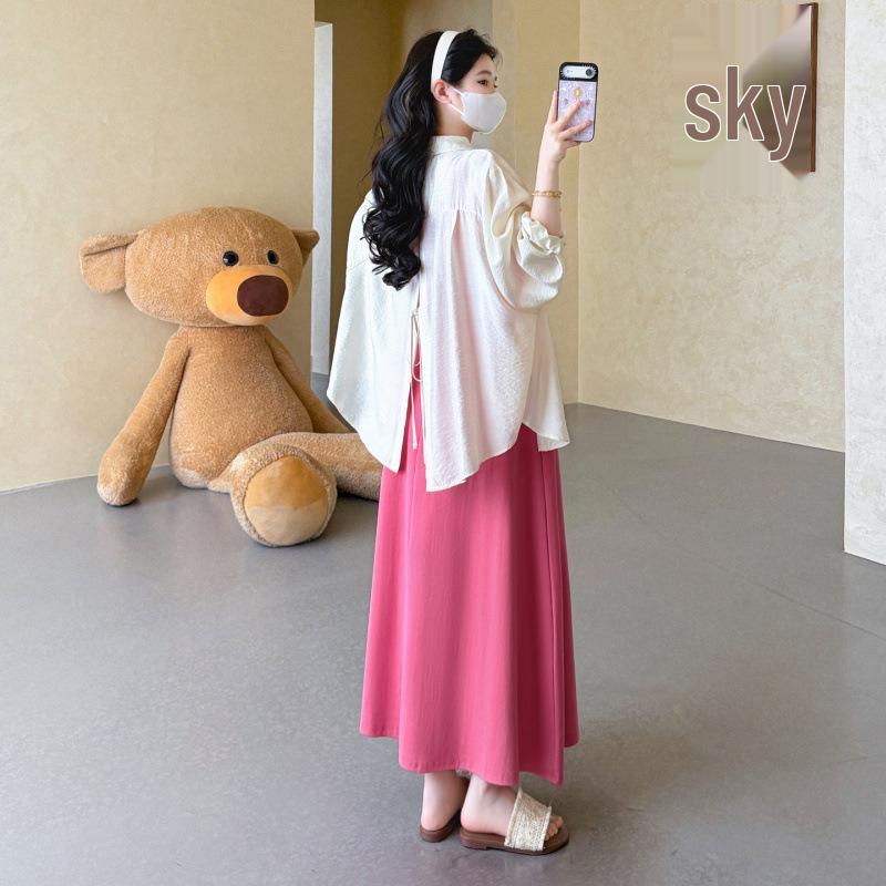 2026 Summer Korean Style Maternity Two-Piece Set: Sun Protection Cardigan & Camisole Dress M