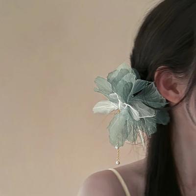 Korean Antique Chiffon Flower Pearl Tassel Hair Stick U-Shaped Hair Clip Temperament Chinese Style Hairpin For Women Headwear