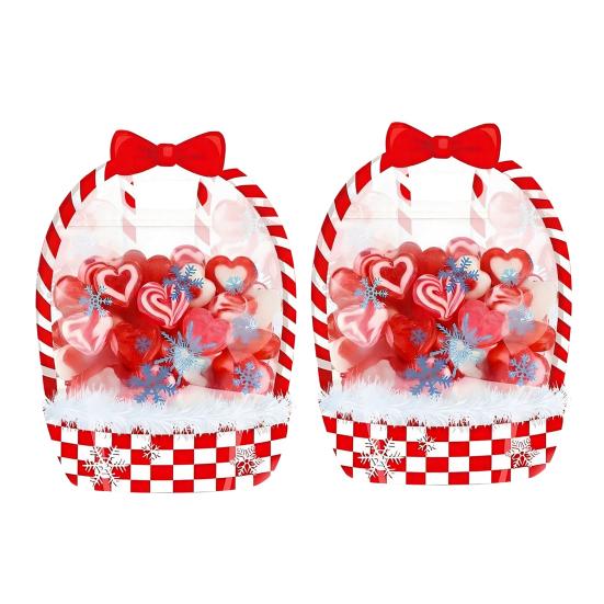 Holiday Treat Bag 2/4/6Pcs Clear Gift for Halloween Christmas, Goodie Candy Bags Packaging with Handle, Resealable Sealed Pouch Party Favors