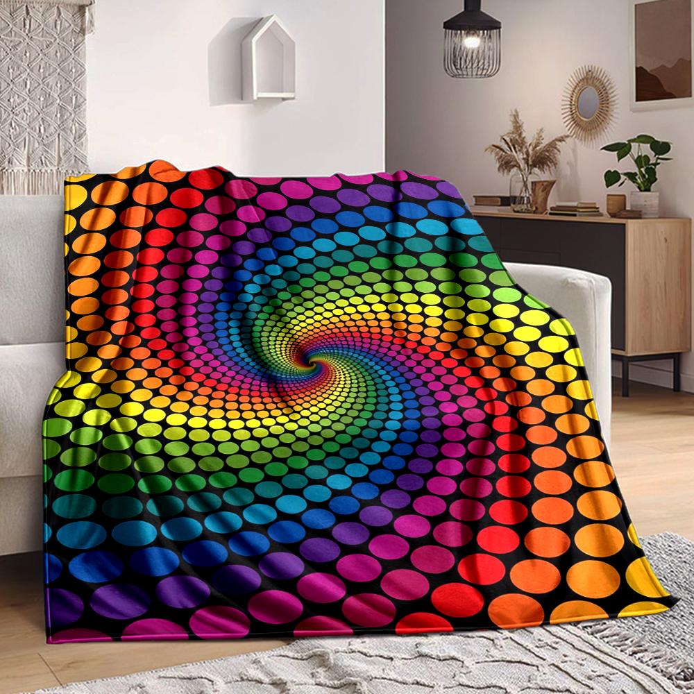 1Pc Rainbow Spiral Dots Blanket Soft And Comfortable Casual Warm Camping Travel Christmas Halloween Xmas Gift Em92424