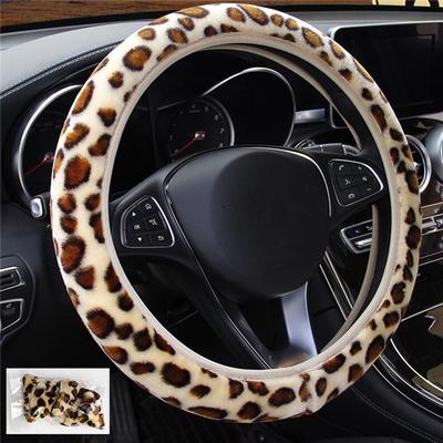 Plyšový potah volantu s potiskem leopardí kůže, elastický, protiskluzový, automobilové příslušenství