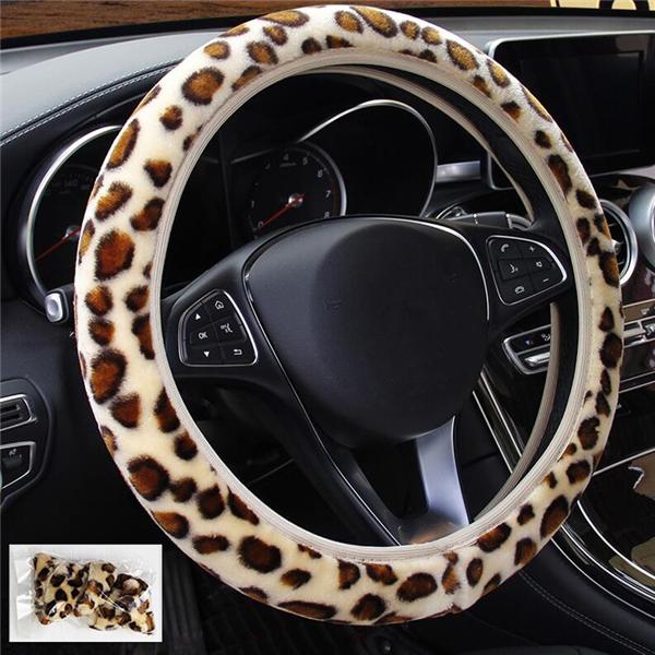Pluszowy nadruk Leopard Print Pokrywa kierownicy Elastyczne antypoślizgowe materiały samochodowe