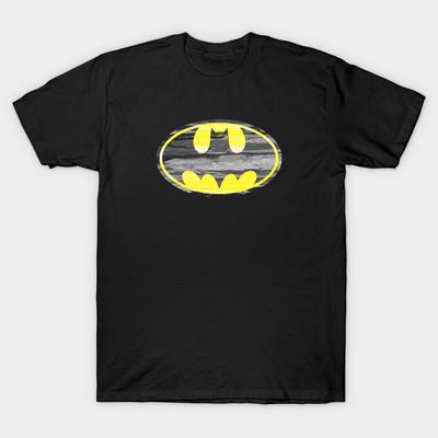 Asiatische Größe Herren Schwarz Print T-Shirt Batman Logo No-Cut Thermotransferdruck Baumwolle T-Shirt