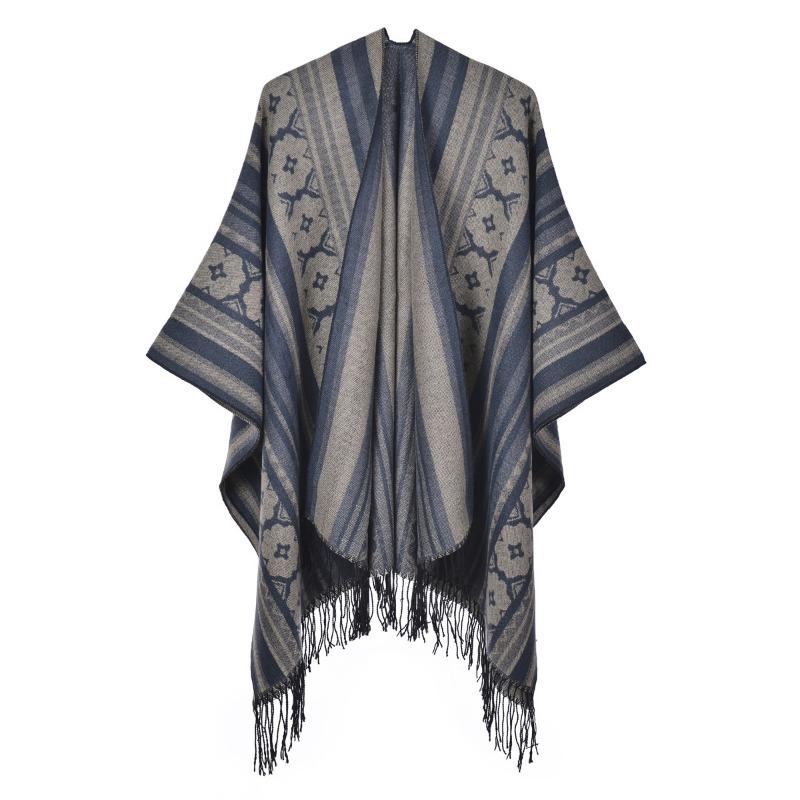 Vintage tassel split women's shawl new imitation cashmere knitted scarf thickened travel knitted cape