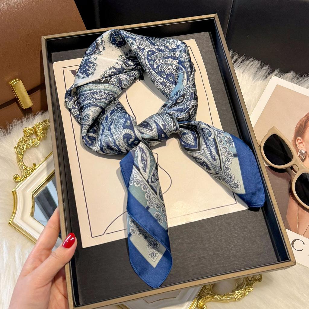 70Cm Silk Scarf Women'S French Elegant Small Cashew Print Scarf Small Square Scarf With Headscarf
