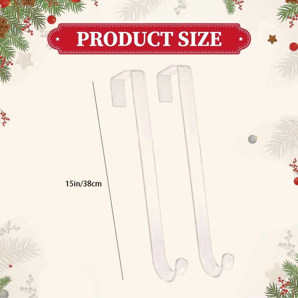 2 Acrylic Wreath Hangers, Door Hooks, Welcome Sign Hooks for Hanging Wreaths, No Required,