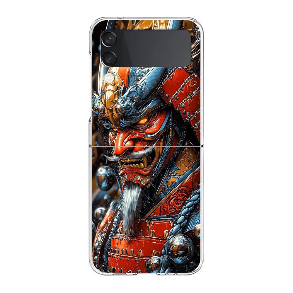 Transparent Phone Case For Samsung Galaxy Z Flip 3 4 5 6 7 Hard Folding PC Z Flip3 Flip4 Cover Japan Ghost Face Samurai