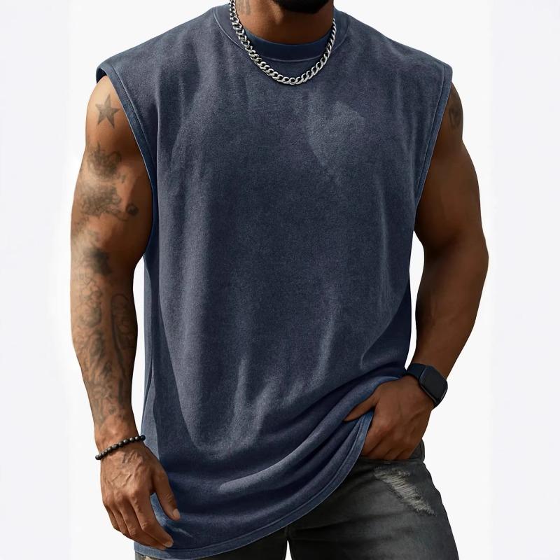 Men Washed Sleeveless Tank Top Crew Neck Multi Color Casual Gym Vest