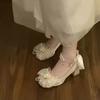 Women's High-Heeled Shoes Everyday French-Style Dresses Niche Evening Looks Mary Jane Shoes White Wedding Shoes, Chunky Heels, Versatile Styles