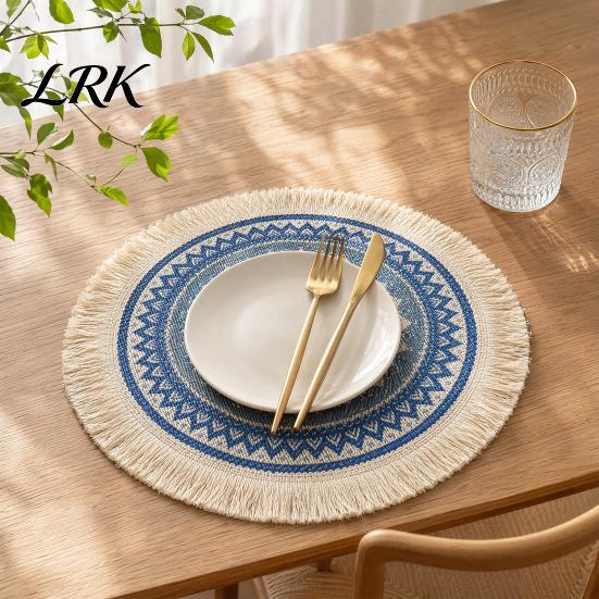 Pastoral Home Decor Mats Vintage Round Coasters, Cotton Linen Placemats, Soft Jute Rustic Style Coasters Tassels Drink Mats, Handwoven Table
